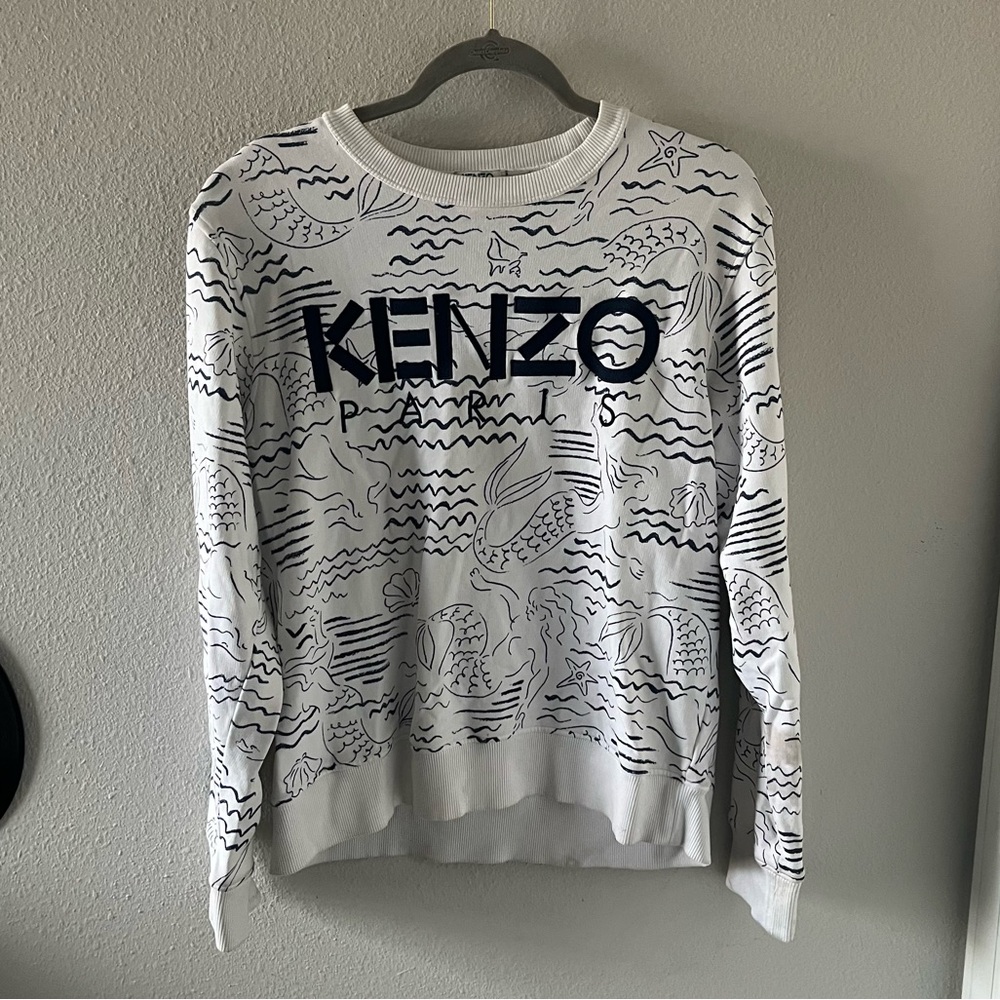White crewneck Kenzo mermaids all over paris